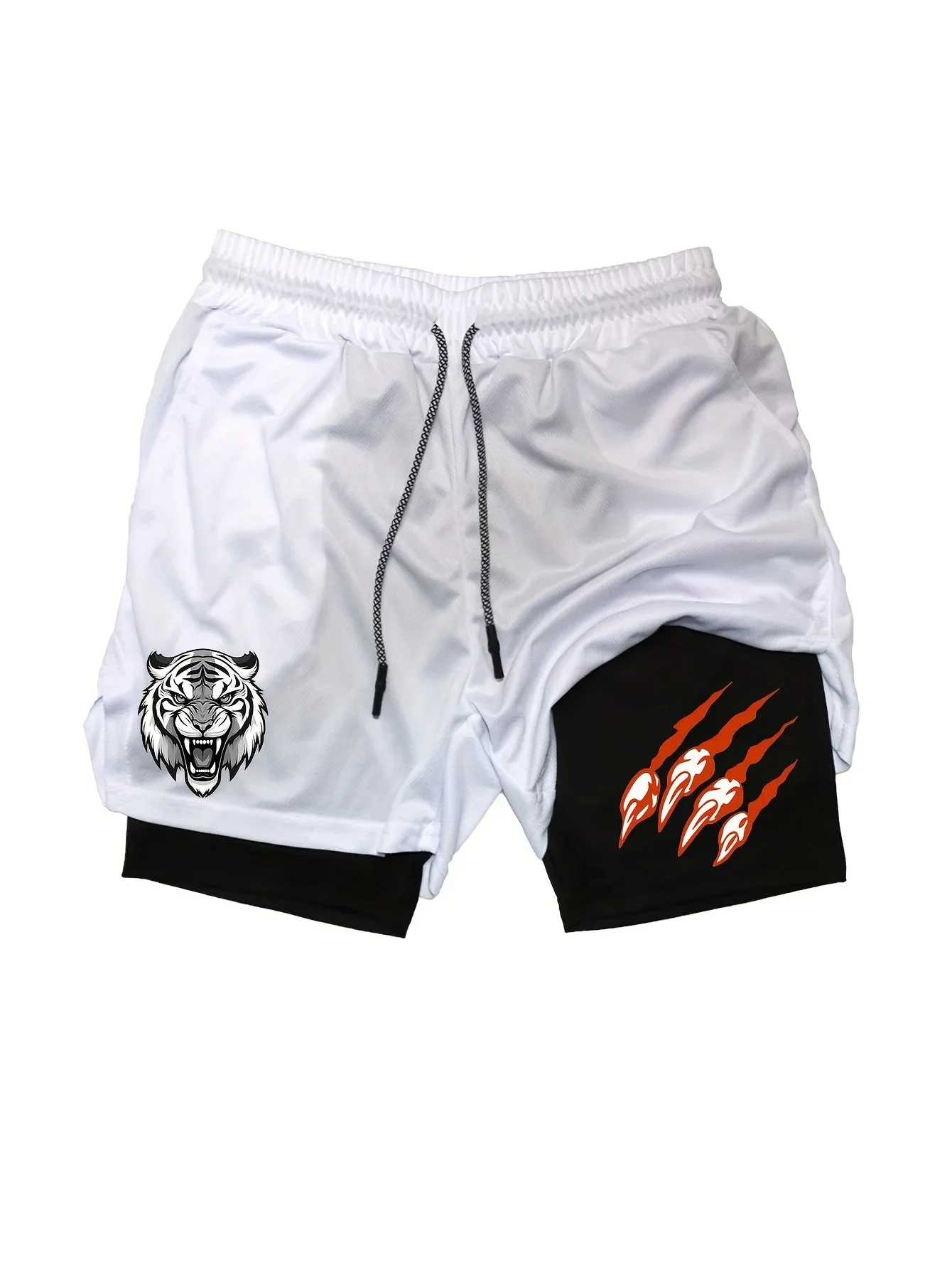 شورت رياضي رجالي سريع الجفاف يسمح بالتهوية سروال تدريب للجري منخفض التمدد تصميم شبكي مطبوع عليه نمر لصيف 2025 #4