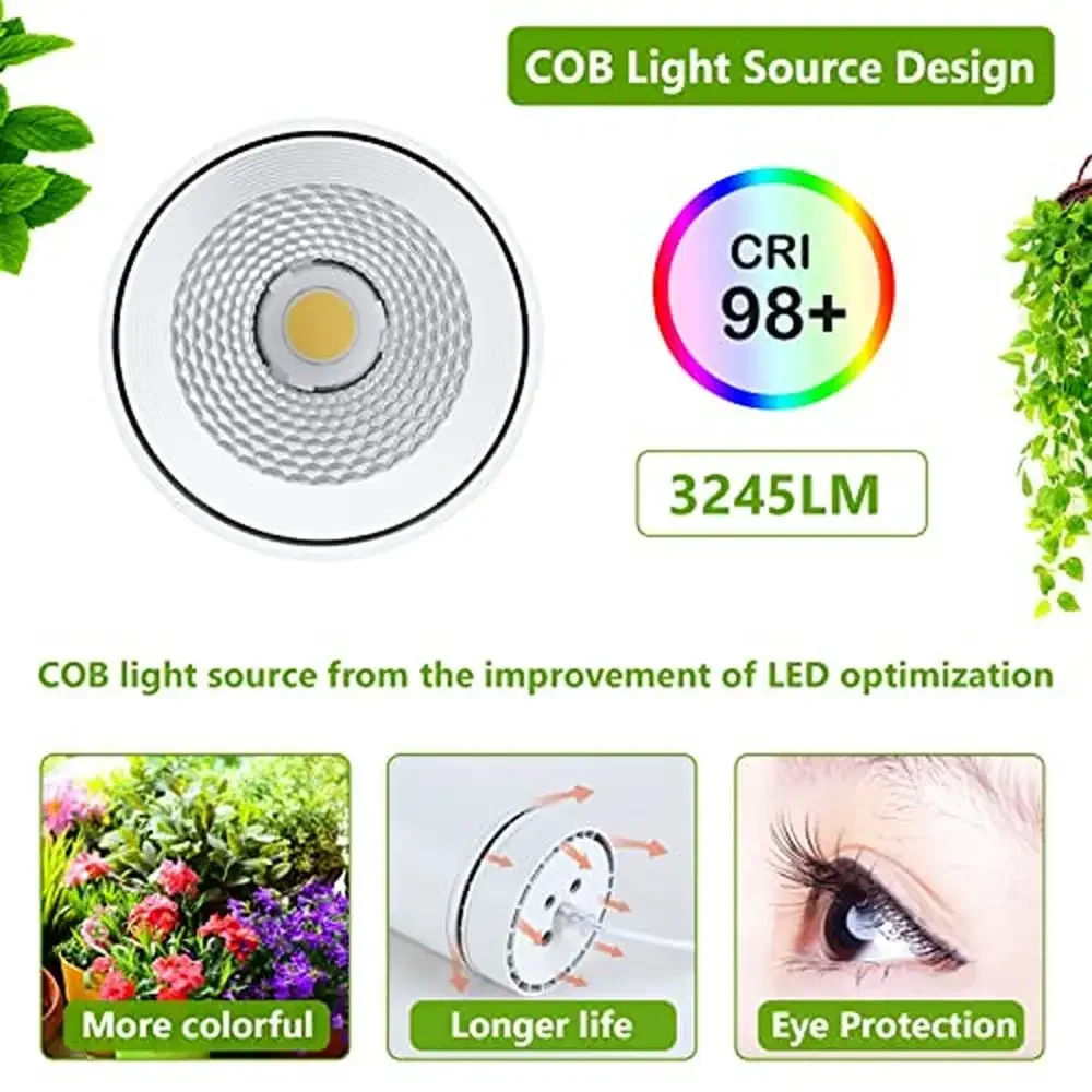 Lampada da coltivazione a sospensione a spettro completo Lampadina LED COB da 40 W Lampada per piante da interno con timer e puleggia Simulazione della luce solare in alluminio bianco Veloce