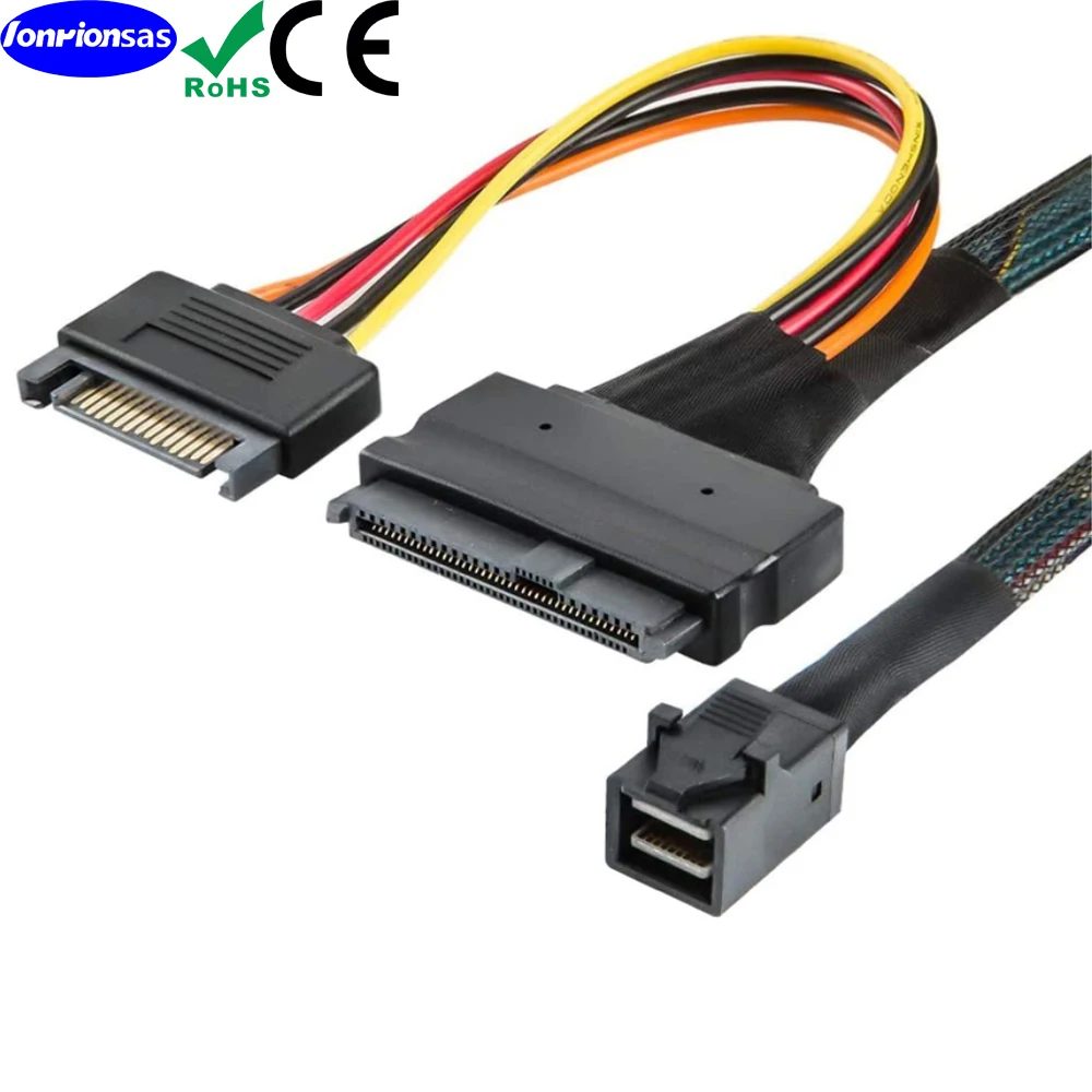 LONRIONSAS # interno PCIe 4.0 Mini SAS SFF-8643 a U.2 SFF-8639 SSD con cavo di alimentazione SATA maschio a 15 pin