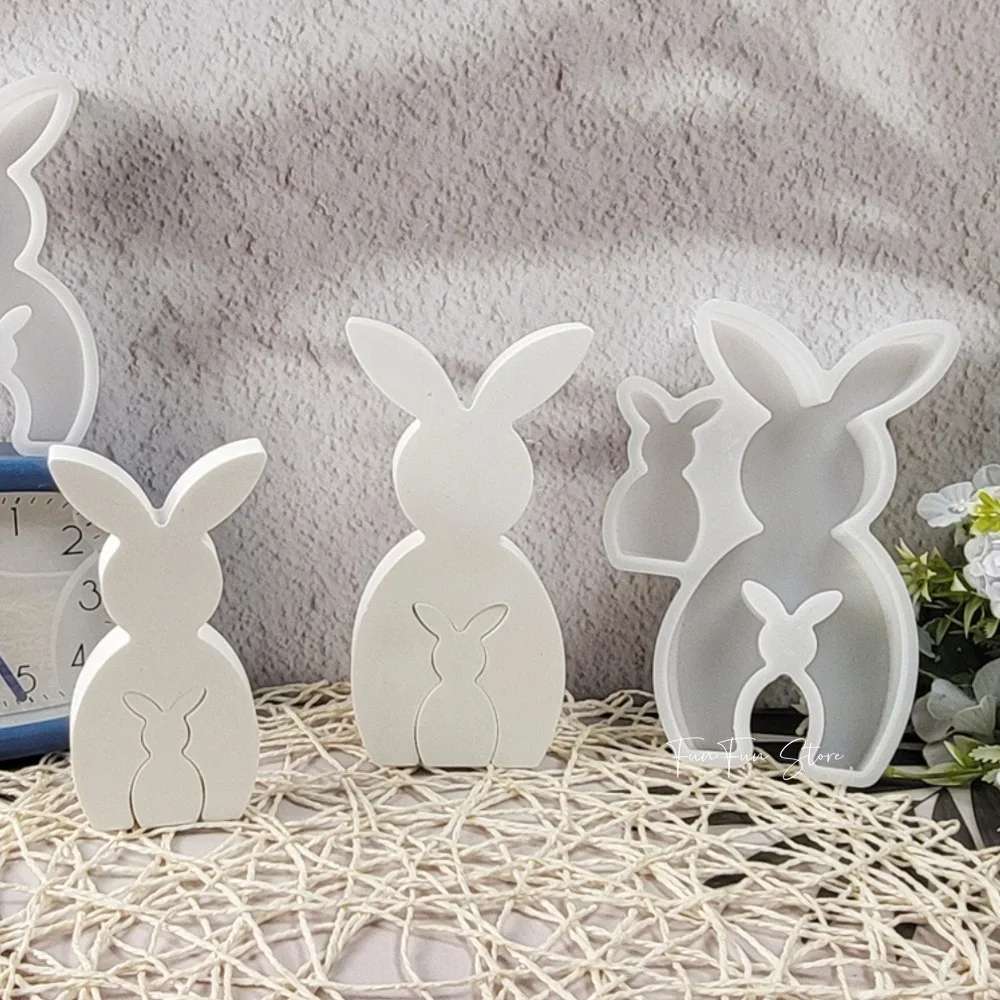 Easter Two Size Rabbit Creative Decoration Silicone Mold DIY Handmade Bunny Cement Plaster Mold DIY Home Decoration Making Tool