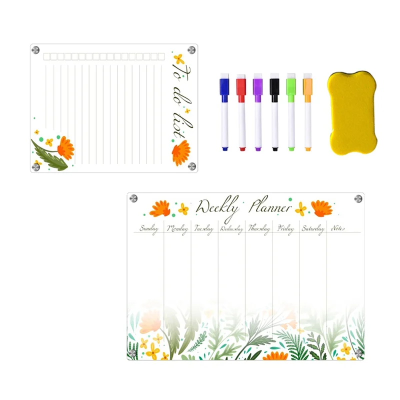 AF91-Magnetic Acrylic Weekly Planner Calendar Memo Board For Refrigerator - Erasable Writing