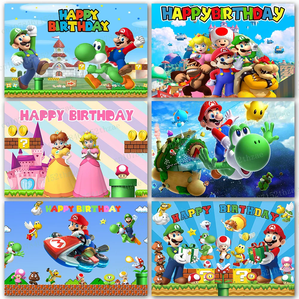 

Super Mario Birthday Party Photo Background Baby Shower Photo Backdrop Cartoon Banner Decoration Photography Backdrop