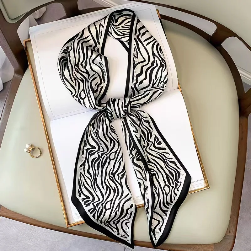 Luxury Zebra Print Silk Square Scarf Women Soft Satin Kerchief Hairband Neckerchief Head Hijab Lady Headband Foulard Bag Ribbon