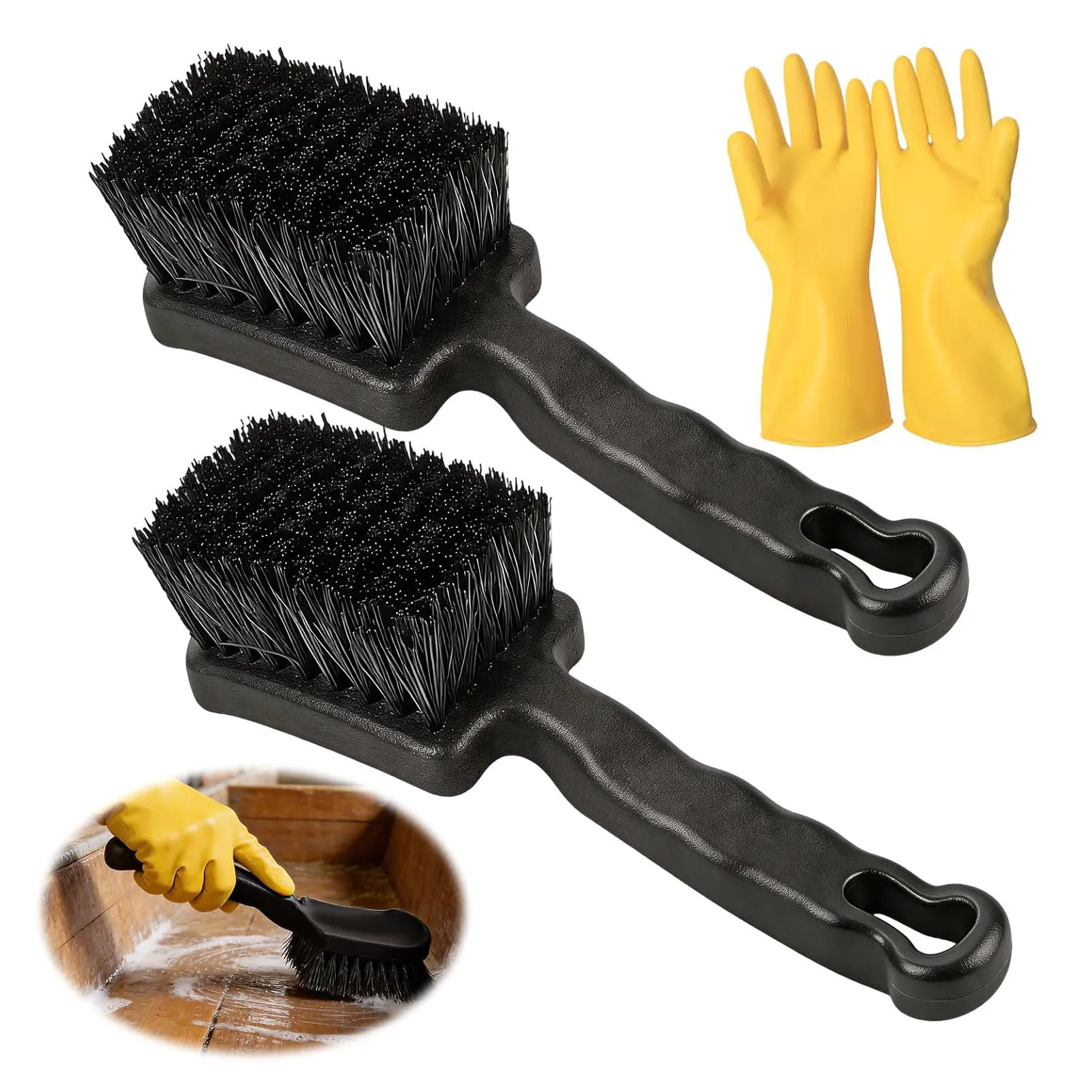 2 Pcs Horse Bucket Brush Trough Scrub Water Trough Scrubber with Gloves Plastic Utility Brush Non-Slip Handle Cleaning Scrub
