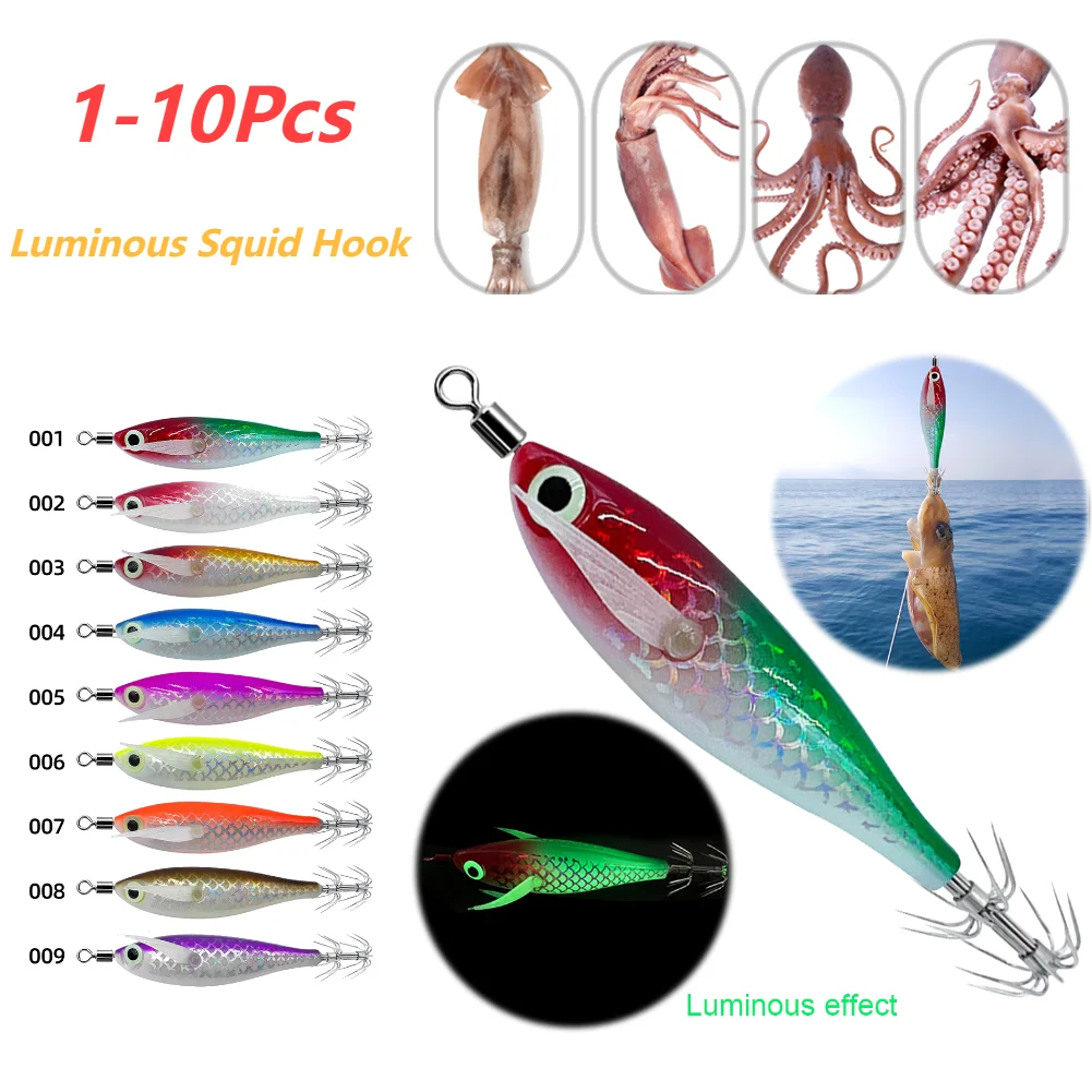 10-1 قطعة خطاف تهزهز على شكل سمكة الصيد إغراء مضيئة 80 مللي متر الاصطناعي وهمية الأخطبوط السحر الخشب الروبيان الحبار الطعم الثابت البحر الرقص معالجة