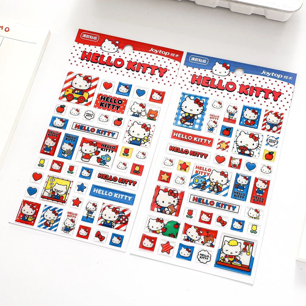 

Kawaii Hello Kitty 3D Relief Drop Stickers Cute Sanrio Scrapbooks Decor Materials For Phones Laptop Mug Decor Crystal Decals Toy