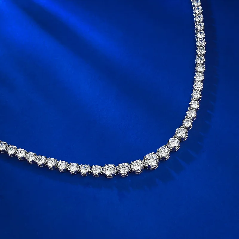 

New S925 Silver Necklace, European and American Style, Fashionable Neckchain, Water Drop Round Diamond, Full Diamond Row