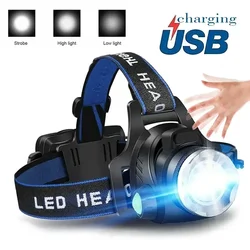 Powerful LED Induction Headlamp USB/DC Rechargeable Headlight Aluminium Alloy Outdoor Fishing Head Lamp High Lumen Head Torch