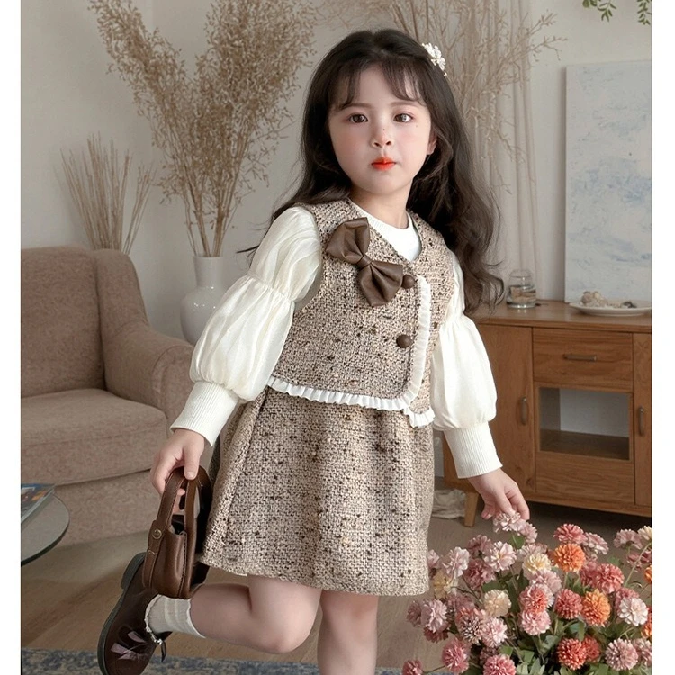 

Girls Suit 2025 Autumn New Children's Clothing Korean Style Girl Baby Vest Dress Two Sets of Casual Simple All Match