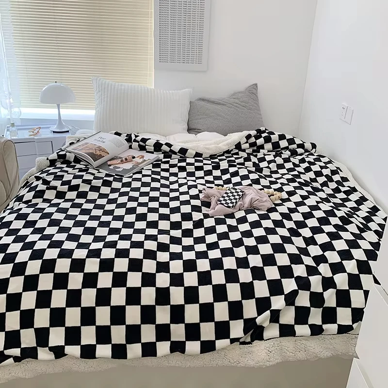 Cutelife Nordic Knitted Chunky Fleece Plaid Blanket Decor Winter Sofa Fluffy Bed Blanket Ins Living Room Comfy Blanket Bedspread