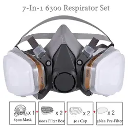 8-In-1 6300/6200 Dust Gas Mask With Safety Glasses Half Face Gas Respirator For Painting Spraying Polishing Work Safety