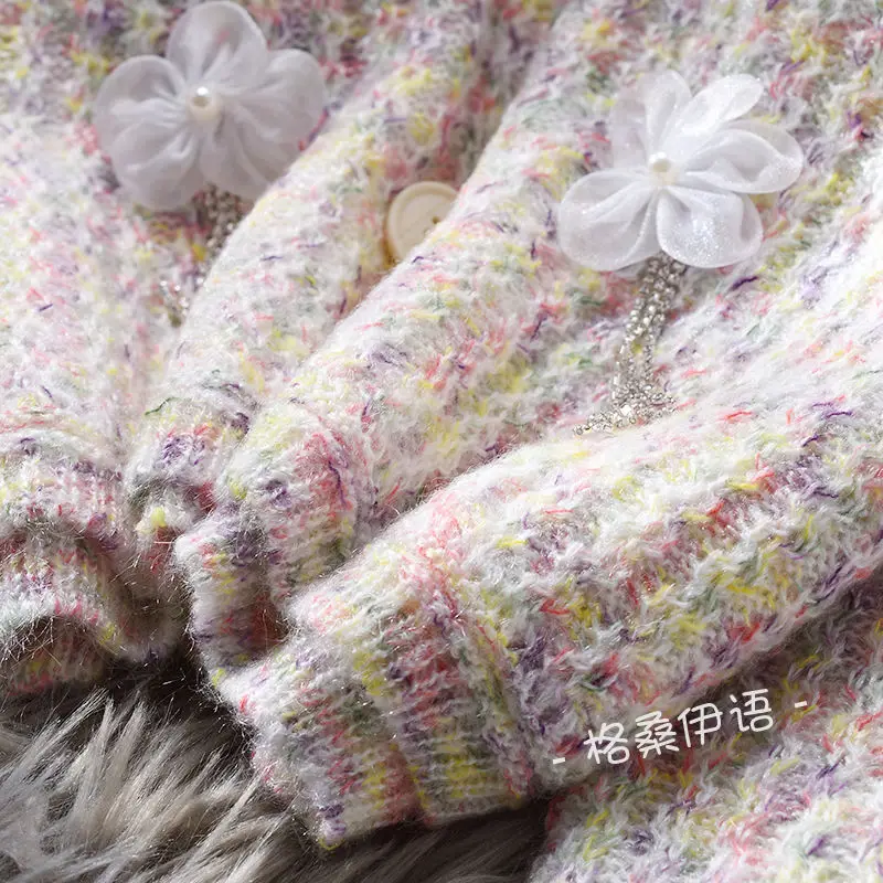 DAYIFUN Lazy Style O Neck Knitted Pullovers Women Sweet Flower Decoration Design Sweaters Autumn New Japanese Loose Jumpers Top