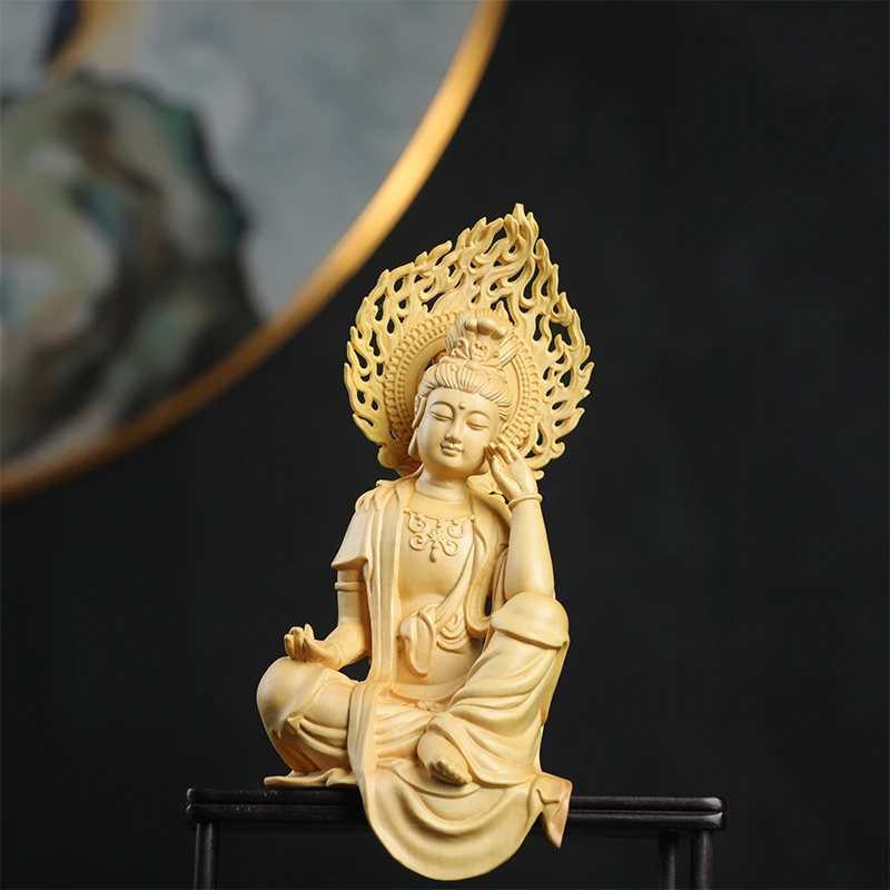 16cm Boxwood Buddha Feng Shui Car Hanging Wood Statue Zen Real Sculpture Home Décor Rich God