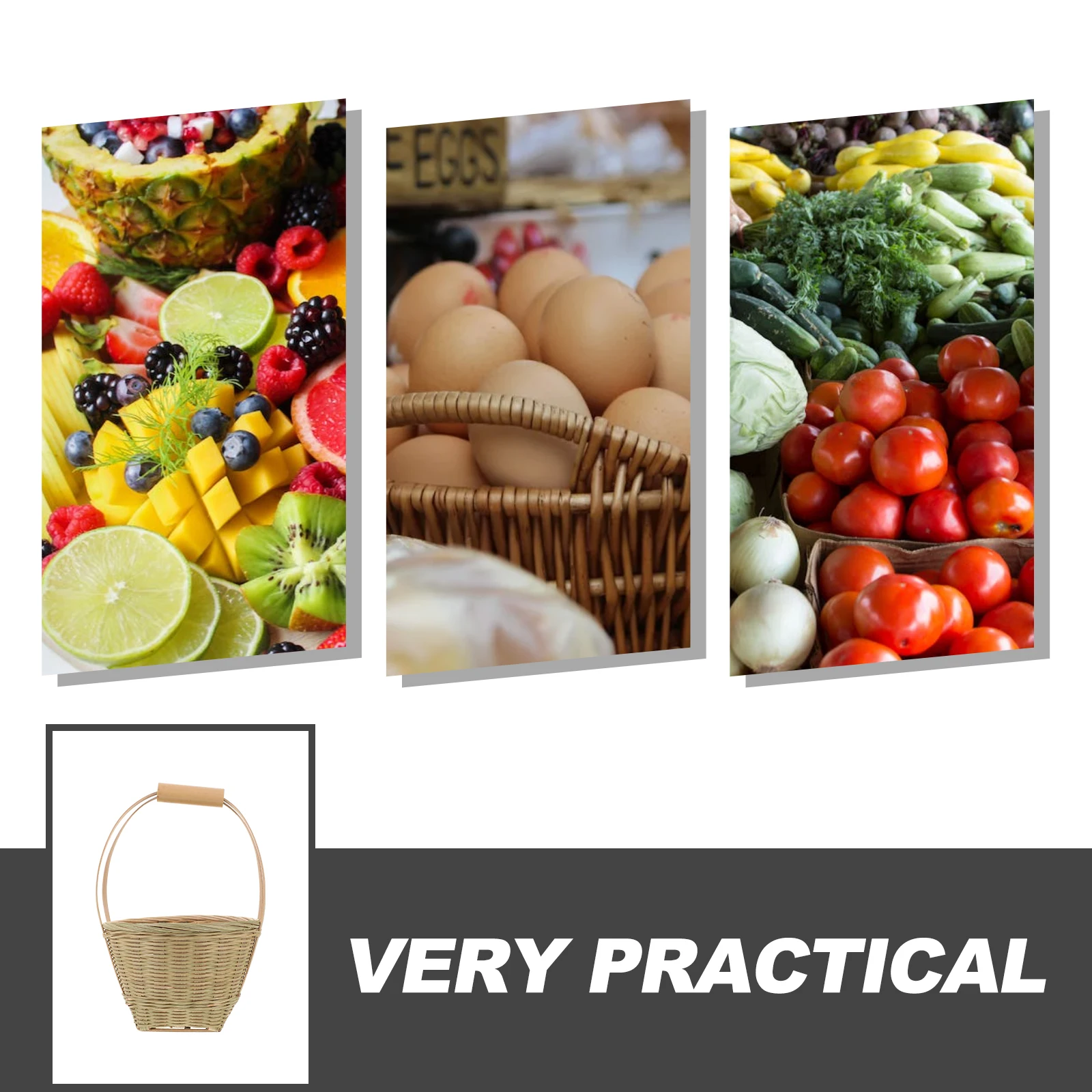 

Bamboo Hand Basket Storage Baskets Picnic Woven Handles Egg Hand-woven for Food Gift