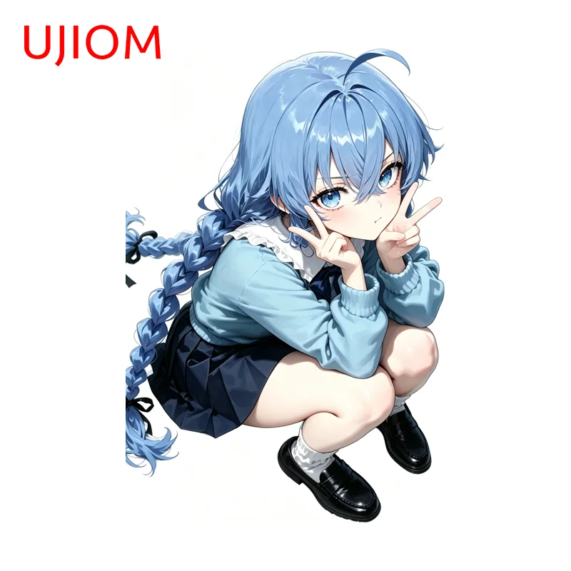 UJIOM Roxy Kawaii Wall Stickers Blue Braids Squatting Scissor Gesture Waterproof Decal Vinyl Bedroom Living Room Home Decor
