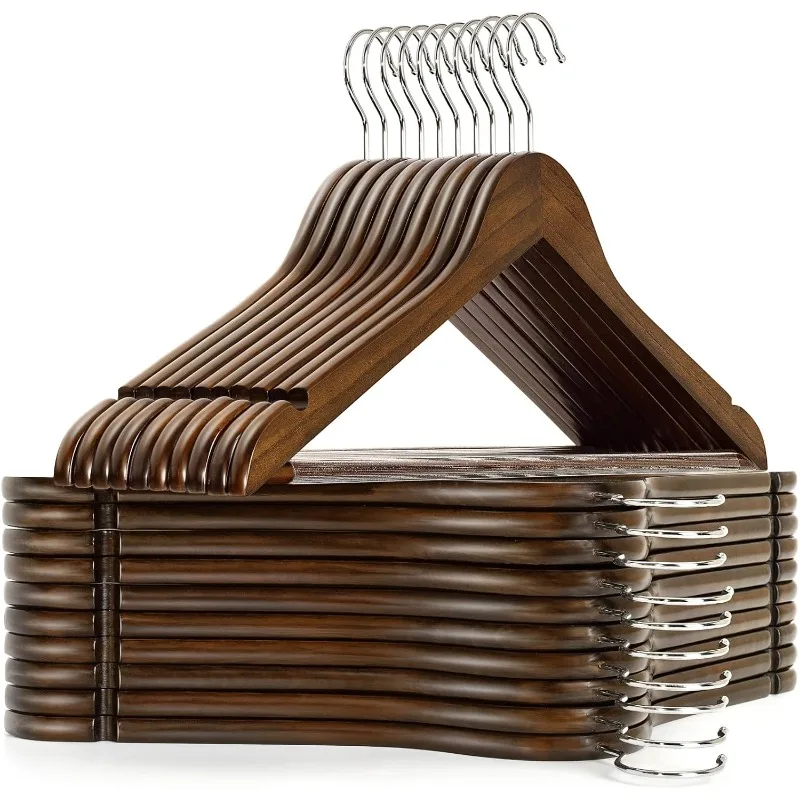 

30 Pack Vintage Wooden Coat Hangers, Walunt Wood Suit Hangers with Non Slip Pant Bar, Clothes Hangers for Shirts, Jackets, Dress