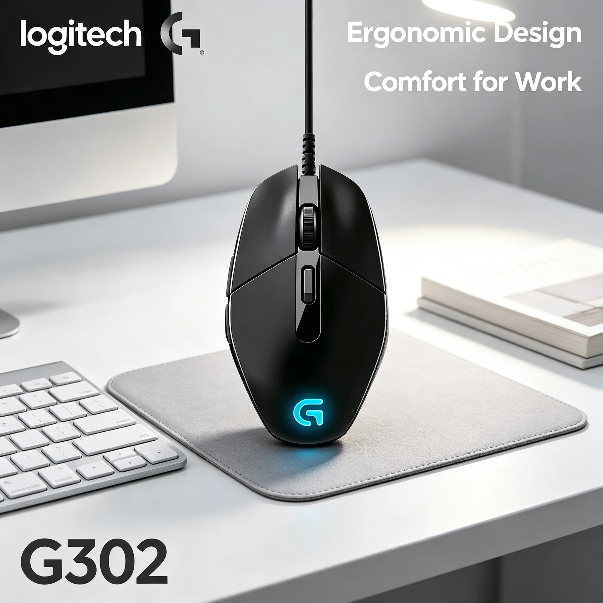 Logitech G302 Gaming Mouse Wired Multi‑Game Compatibility 6 Custom Macro Buttons RGB Light for Fortnite Apex Legends LOL PC Gami