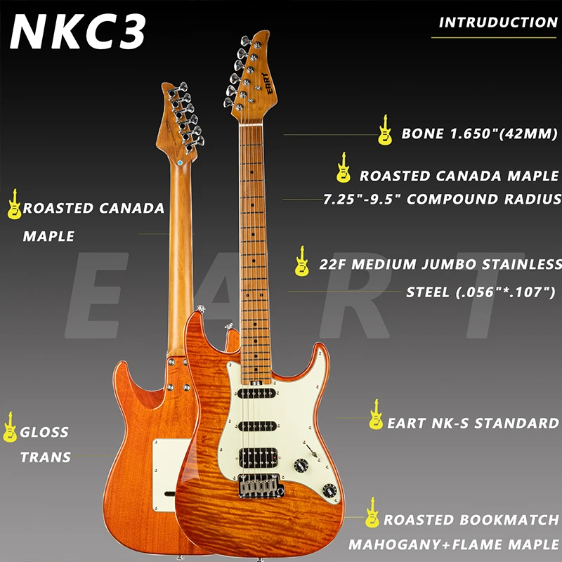 EART Electric Guitars NK-C3 Standard ALV HSS Set Pickups Stainless Steel 22F Fret Guitars