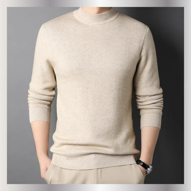 New spring and autumn solid color semi high neck men's slim fit sweater men's youth base sweater men's clothing