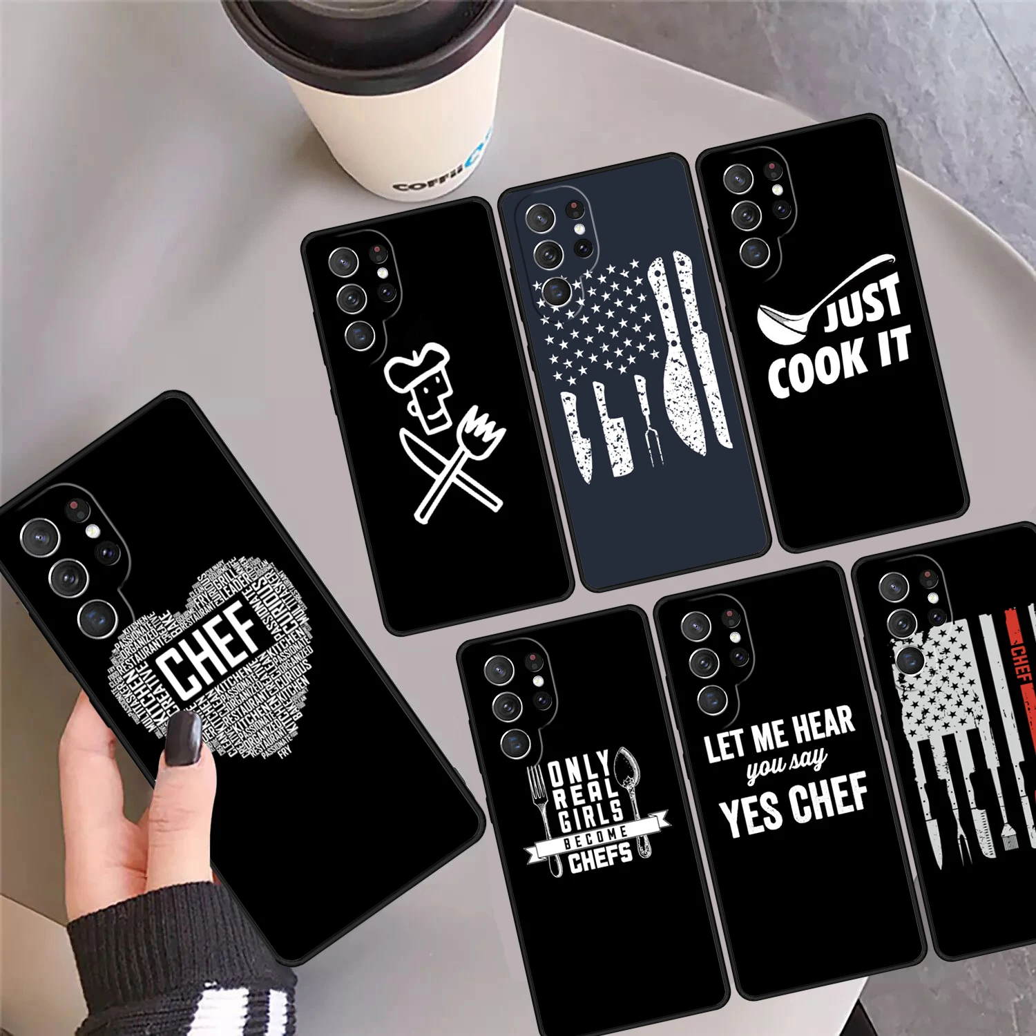 Cooking Chef Knives Phone Case Cover Coque For Samsung Galaxy S24 Ultra 23 S22 Plus S21 FE S20 S8 S9 S10 Note 10 Pro Note 20