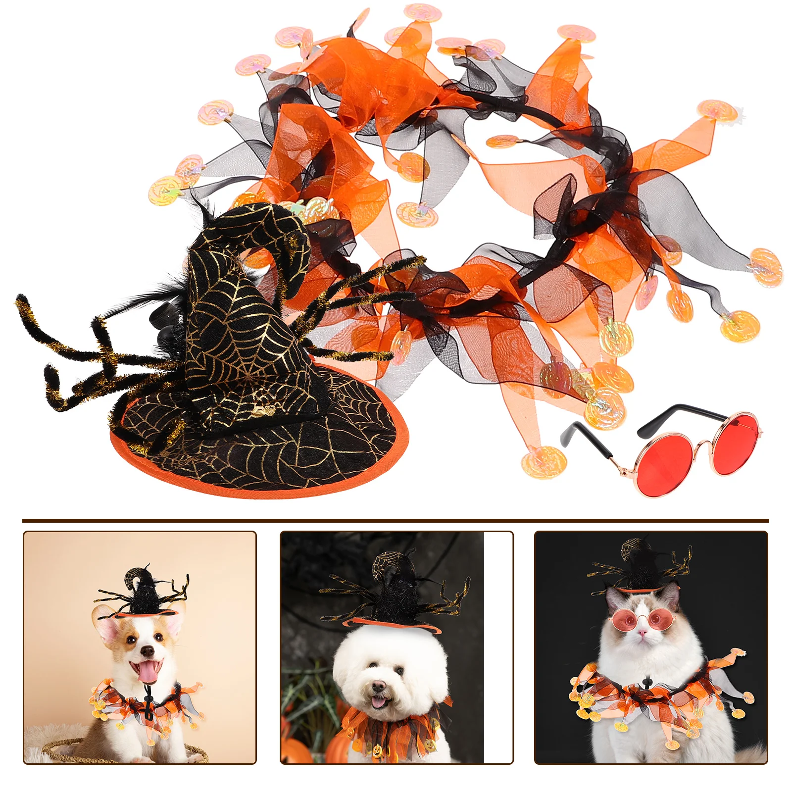 

1 set Pet Jewelry Collar Cute Halloween Cat Dog Costumes Decorative Accessories for Party Neck Decor Eyeglass