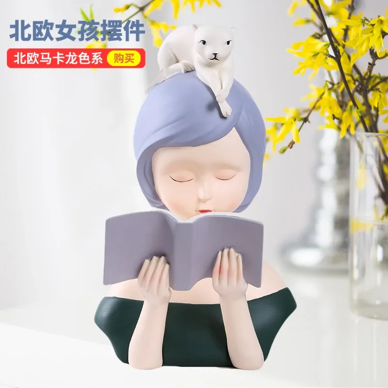 [MGT] Creative European Half-length Girl Reading Book Resin Crafts Home Living Room Simple Decoration Decoration