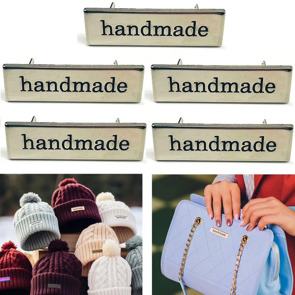 5Pcs Metal Handmade Tag Labels for Bags Purses Clothes Alloy Rectangle Bag Label DIY Sewing Crafts BagHardware Accessories