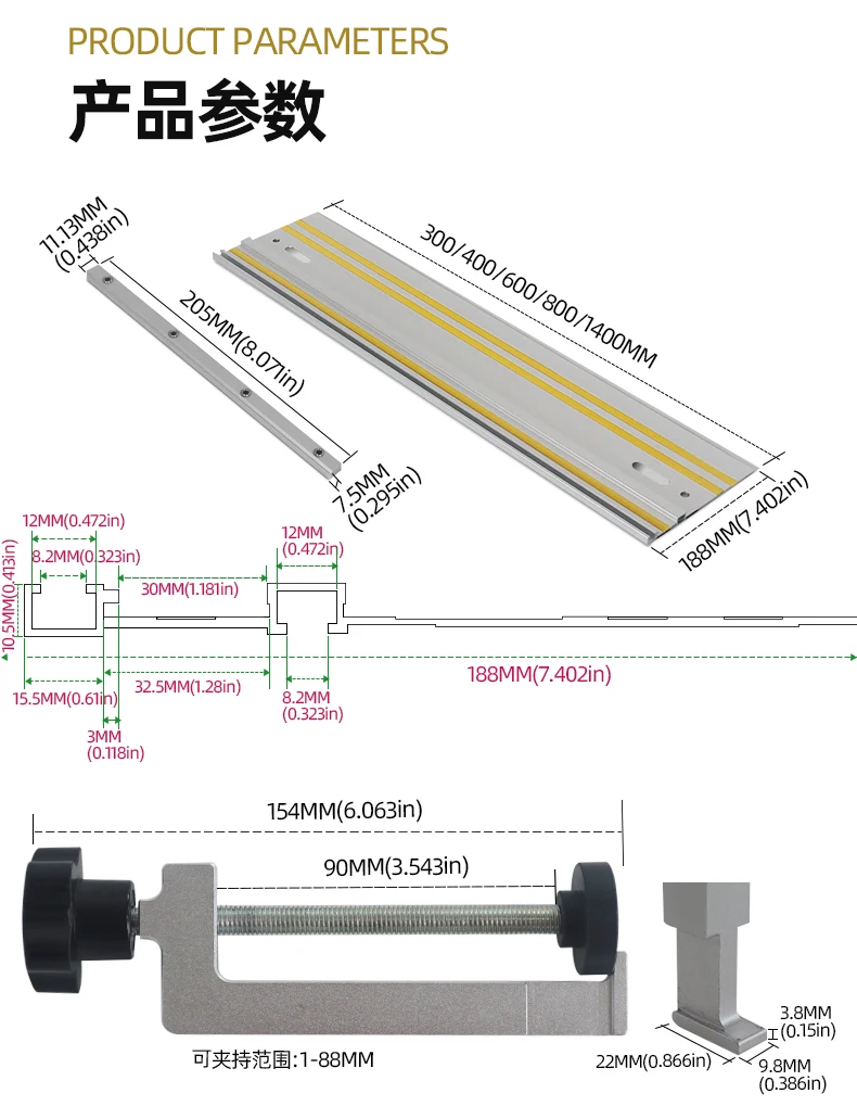 Track Saw Guide Rail Alumínio Extrudado Guiados Trilhos para Serra Circular Pista Cortes Rip repetitivos & Optimized Bevel & Cortes retos