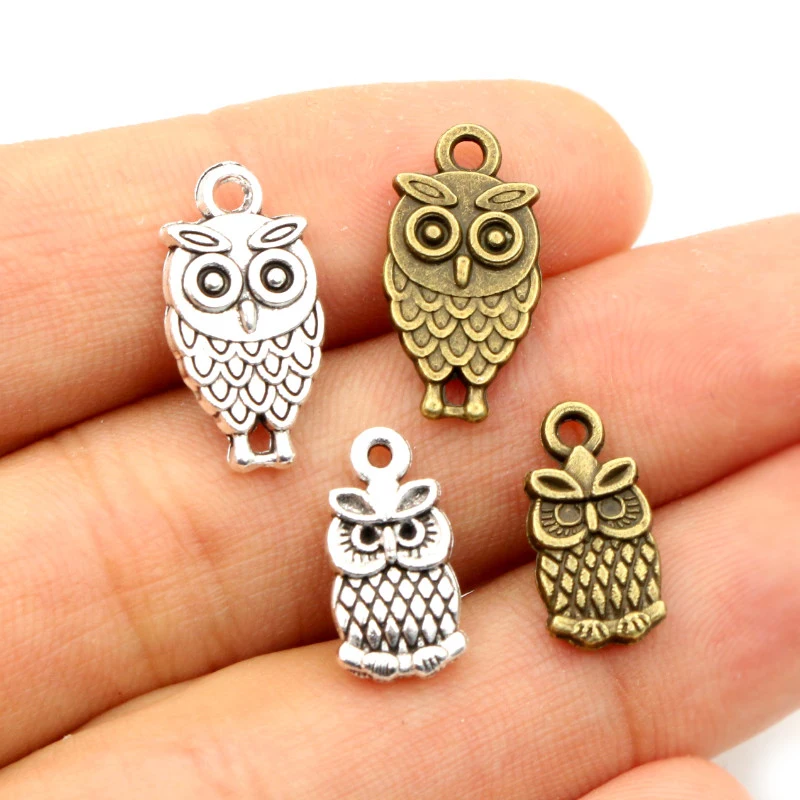 30pcs 15x8mm 19x10mm Antique Silver Plated Bronze Owl Handmade Charms Pendant DIY Jewelry Accessories for bracelet necklace