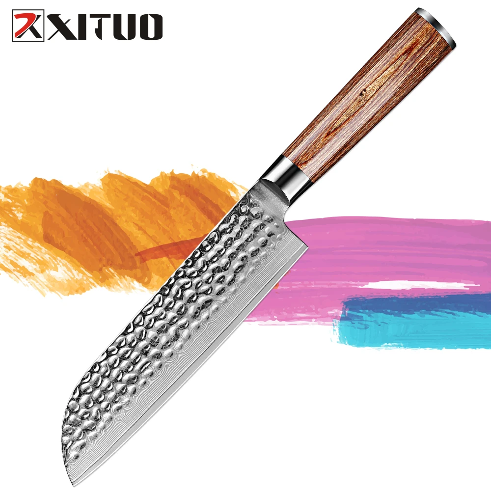 XITUO Japanese Multi Purpose Santoku Knife Hammered Damascus Steel For kitchen cutting meat, vegetables, Japanese knives sharp!