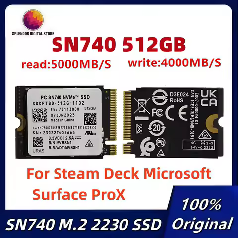 URAS Original SN740 512GB M.2 NVMe 2230 PCIe4.0x4 SSD Solid State Drive for Microsoft Surface ProX Surface Laptop 3 Steam Deck