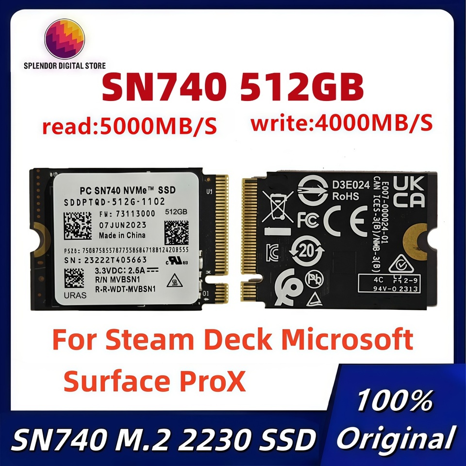  URAS Original SN740 512GB M.2 NVMe 2230 PCIe4.0x4 SSD Solid State Drive for Microsoft Surface ProX Surface Laptop 3 Steam Deck 