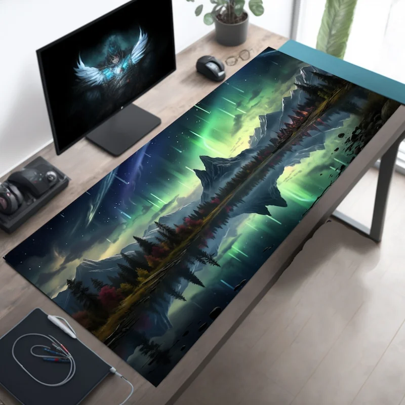 

Large Mouse Pad Northern Lights and Meteor Shower Western Mountains Desk Mat Office Decor Mousepad XXL Gaming accessories gamer