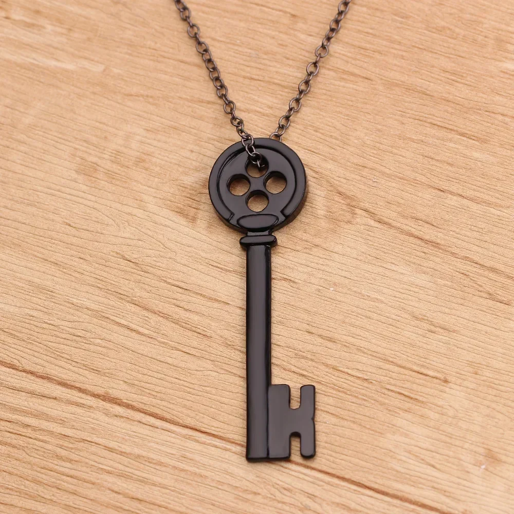 Movie Coraline Black Button Key of The Secret Door Pendant Necklaces Cosplay for Men and Wowen Gifts Accessories Whoelsale