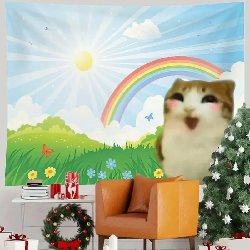 VIKAMA Cute Cartoon Wall Tapestry Rainbow Sun Meadow Backdrop Polyester Wall Hanging Bedroom Dorm Living Room Funny Decor