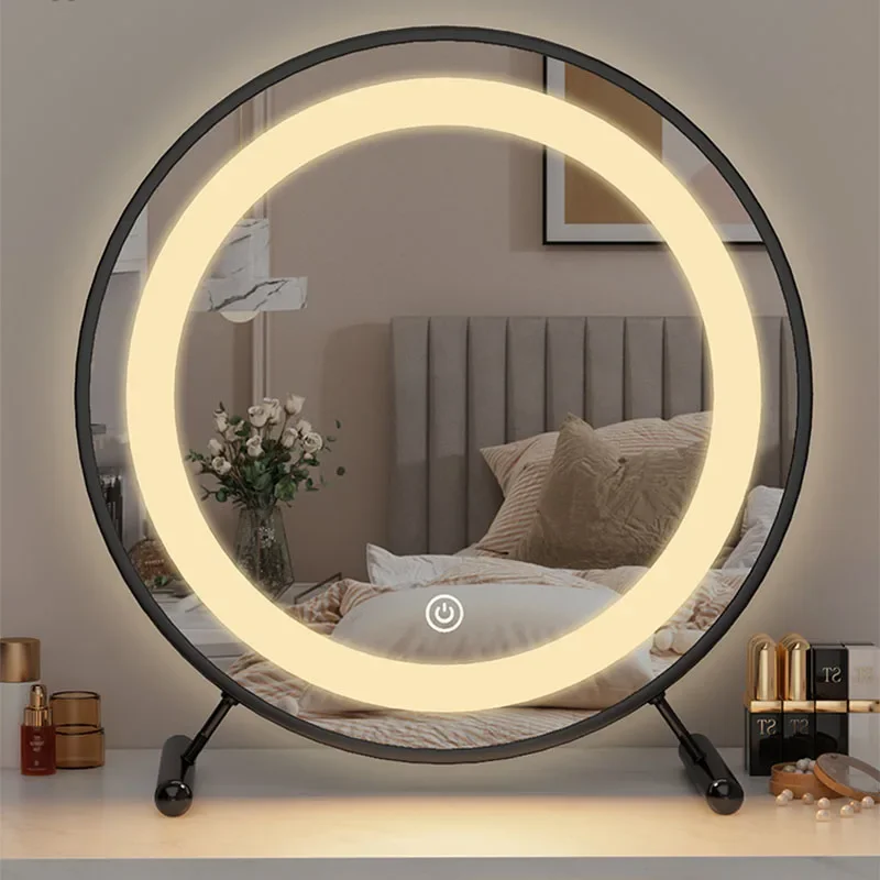 Frame Makeup Lamp Funky Nordic Art Mirror Round Led Light Bathroom Vanity Mirror Dressing Table Ozdoby Do Pokoju Home Products