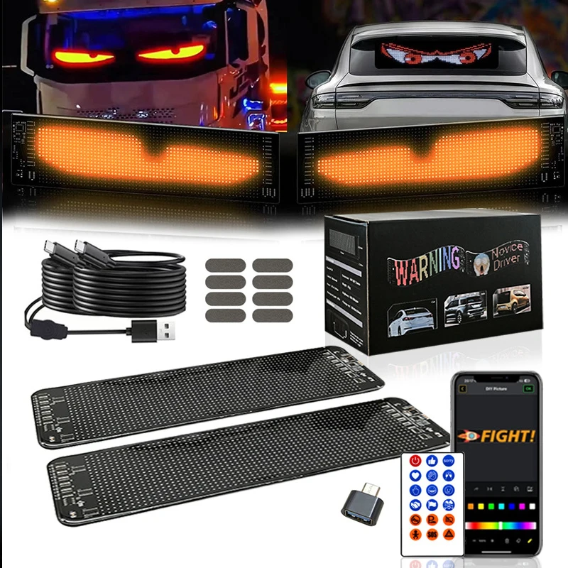 

Светодиодный светильник для экрана «Глаз дьявола», декоративная панель для лобового стекла автомобиля, USB-разъем, управление через приложение «сделай сам», гибкий прокрутка текста, анимационный дисплей