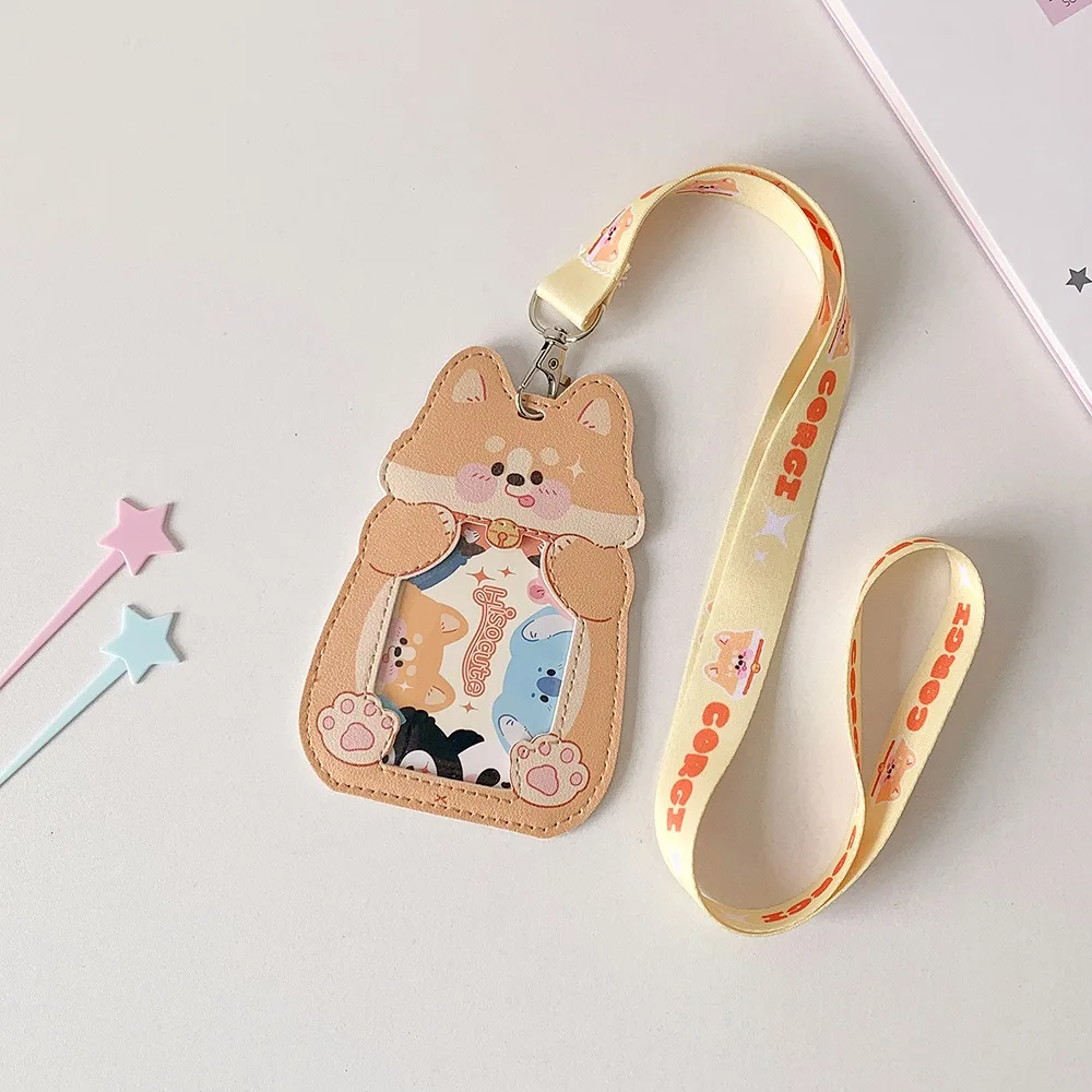 Nuovo porta carte per animali dei cartoni animati con porta badge con cordino Portafoto Porta carte per autobus per bambini in pelle PU impermeabile