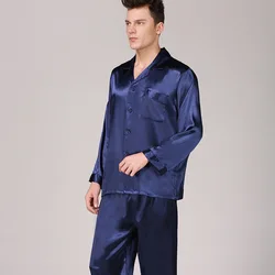 Men Satin Homewear Shirt&pants Long Sleeve Trousers Suit Loose Sleepwear Male Pajamas Suit 2Pcs Loungewear Lapel Nightwear