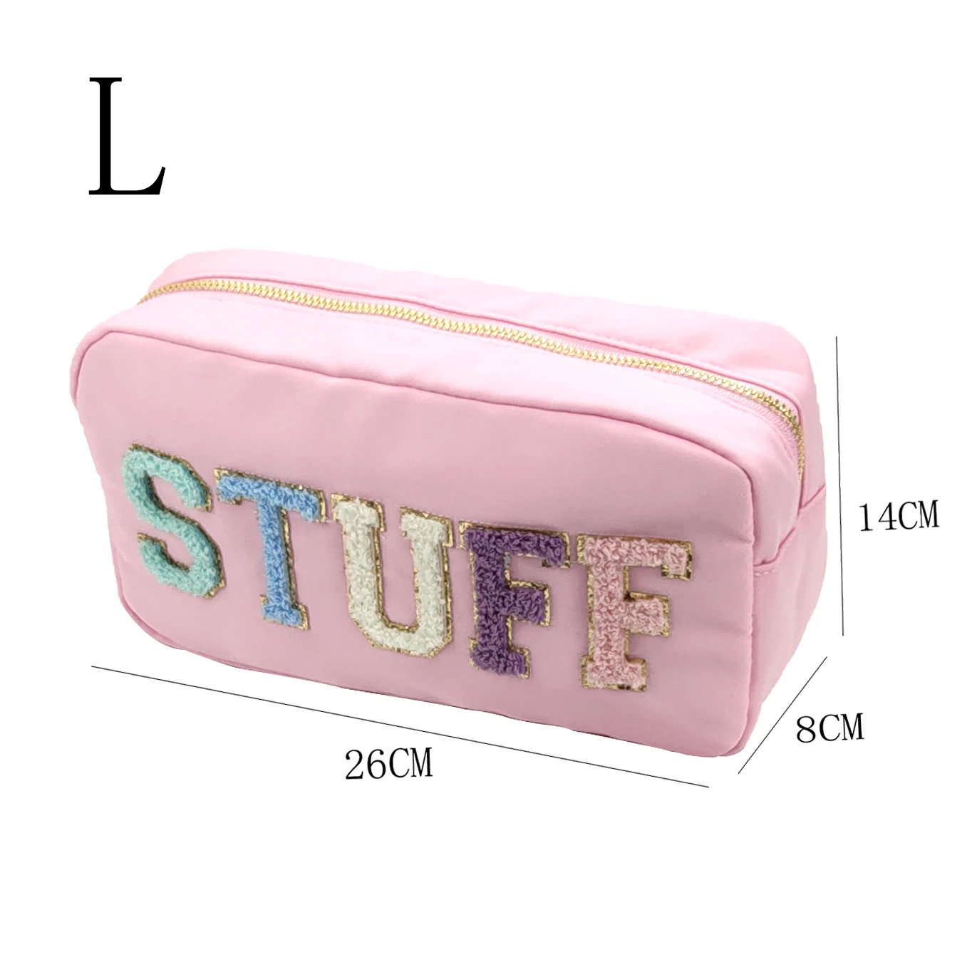 Pink L Nylon Waterproof Travel Cosmetic Bag Stuff Word Embroidery Patch Living Goods Storage Bag