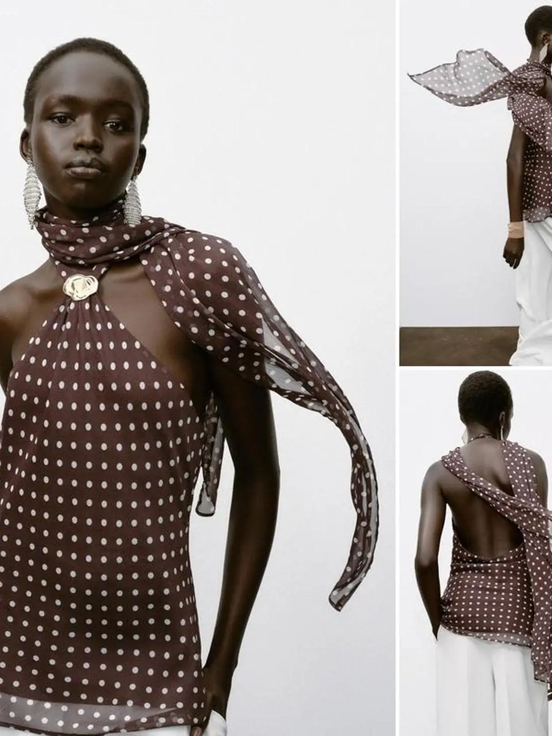 

Cleanfit Polka Dot Decorative Belt Scarf Metal Ring Bal Collar Hanging Ne Top Women's plus Size Regular Sve A-Line