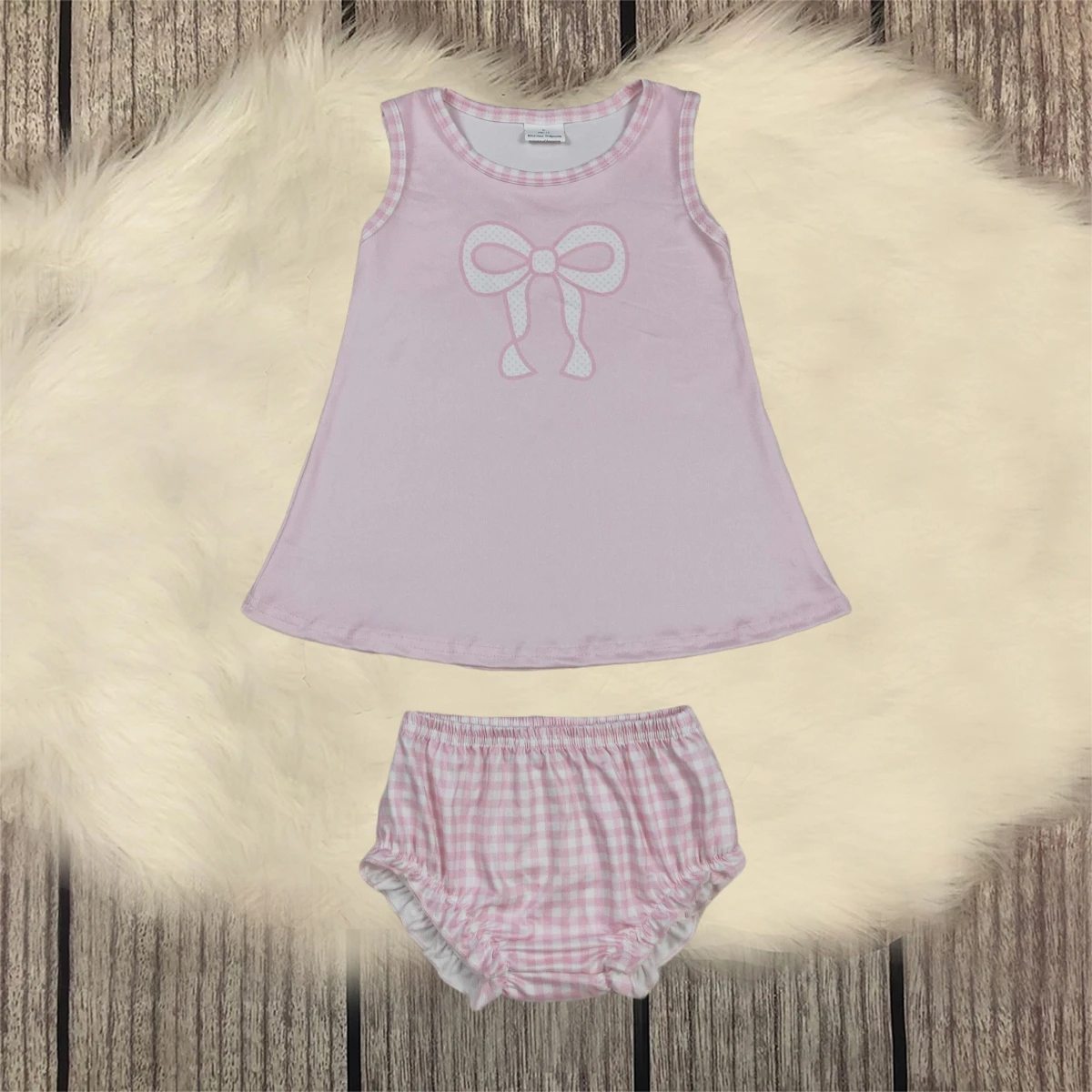 

Toddler Kids Pink Sleeveless Bow Tunic Tops Bummies Clothes Baby Girl Set Children Summer Infant Two Pieces Outfit Wholesale