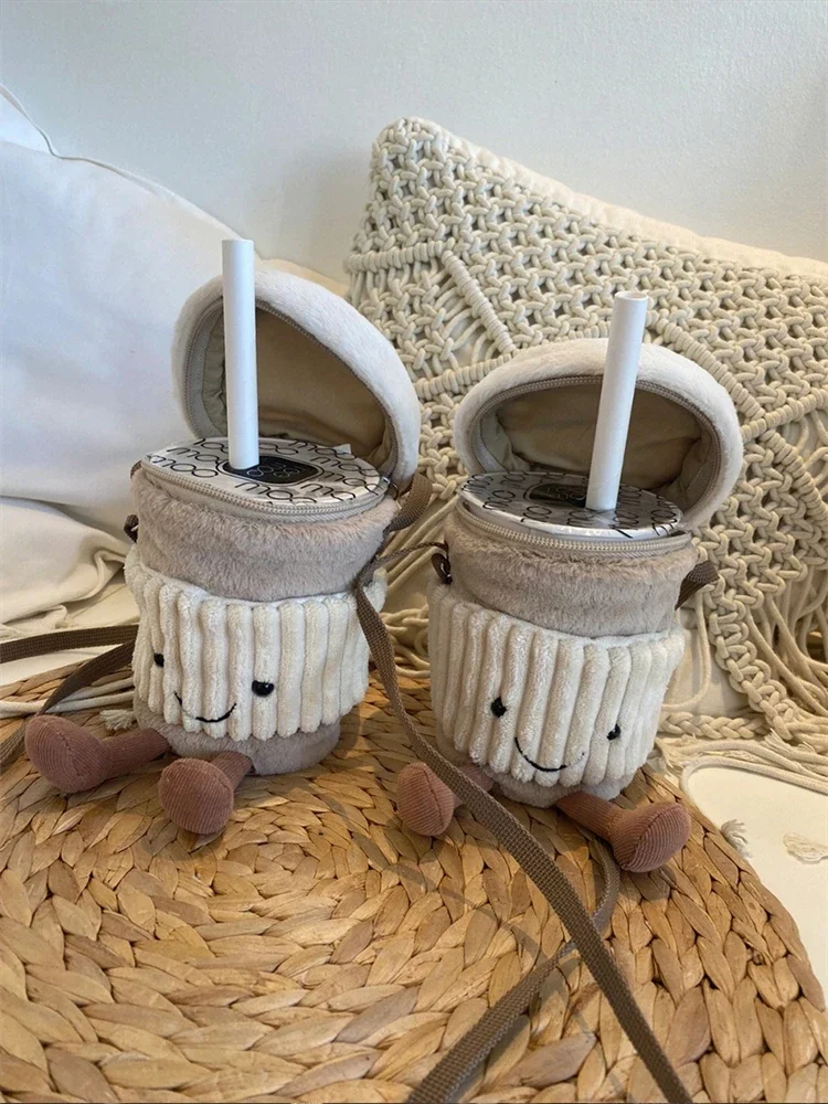 Replik Cartoon Kaffee Milch Tee Beutel Anhänger Plüsch Spielzeug Schlüsselbund Puppen Begleit Tassen Umhängetaschen Plüsch Weibliche Taschen – Detail 12