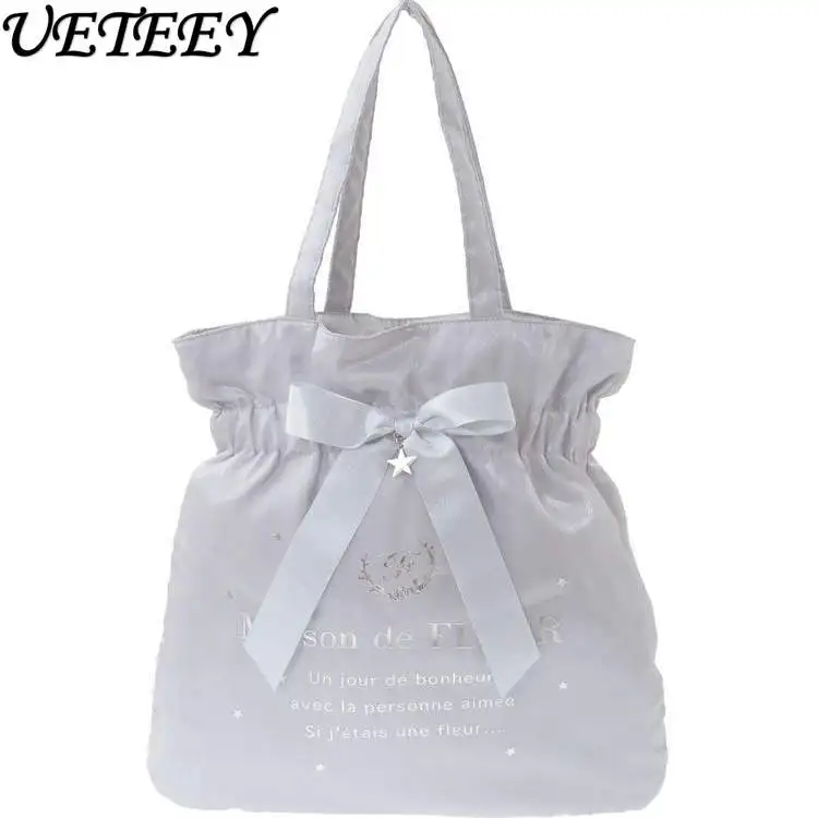 

Japanese Style New Solid Color Bowknot Handbag Shoulder Bag Student Sweet Cute Girls Versatile Letter Print Makeup Bags