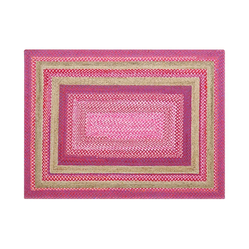 Natural jute woven carpet, living room colored cotton Indian handmade cotton and linen  premium bedroom