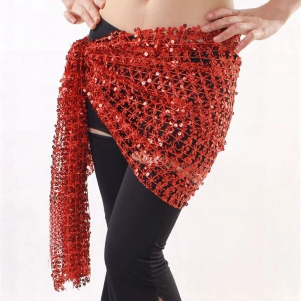 Cintura di danza del ventre con paillettes per feste Nappa scava fuori Sciarpa di danza del ventre Accessori per la danza Costumi di danza del ventre multicolori per ragazza