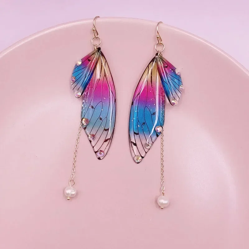 Minar Rainbow Gradient Resin Butterfly Dangle Earrings