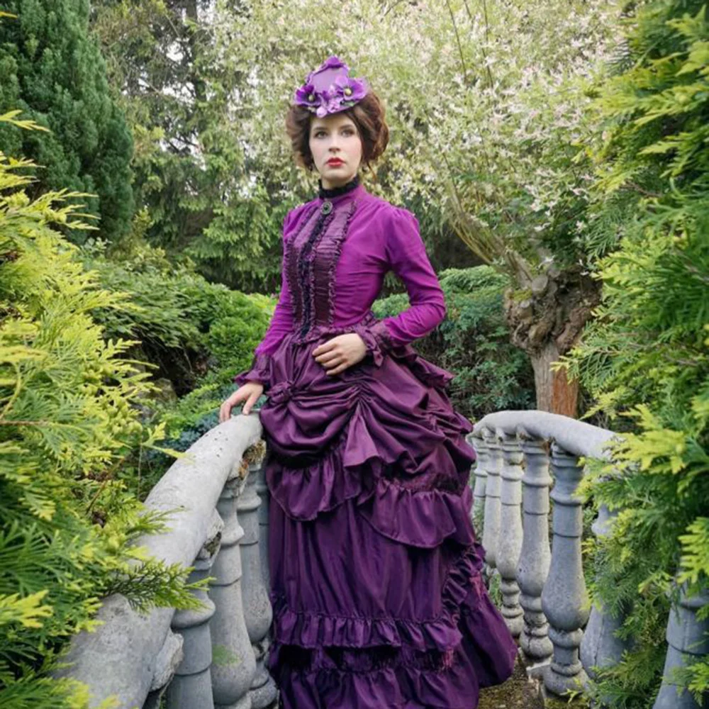 Purple Edwardian Costume 19th Century Prom Dress Gothic Steampunk Victorian Shirt Skrit Duchess Cosplay Wedding Dress Ball Gown