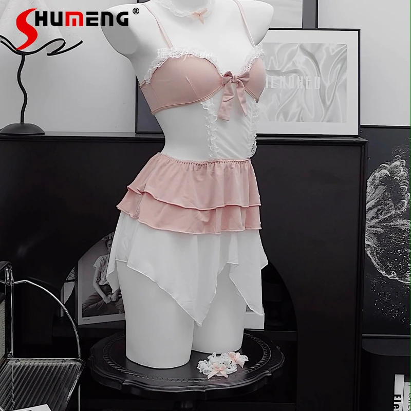 فستان نوم Sweet Girl لطيف مثير عميق على شكل حرف V على الطراز الياباني طقم قمصان نوم رغبة نقية قمصان نوم نسائية بدون أكمام بخصر عالٍ #4