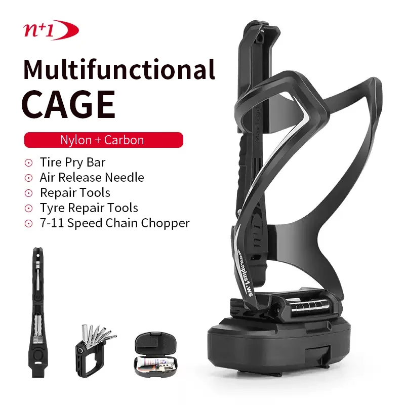 

N+1 Carbon Fiber Bike Bottle Cage Multi-Tool: 12-in-1 Tire Patch Bike Tire Sealant Chain Adjustment Tool